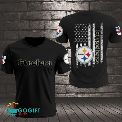 Pittsburgh Steelers US Flag Vintage Style All Over Printed T-shirt