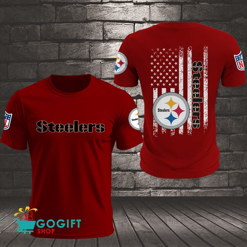 Pittsburgh Steelers US Flag Vintage Style All Over Printed T-shirt