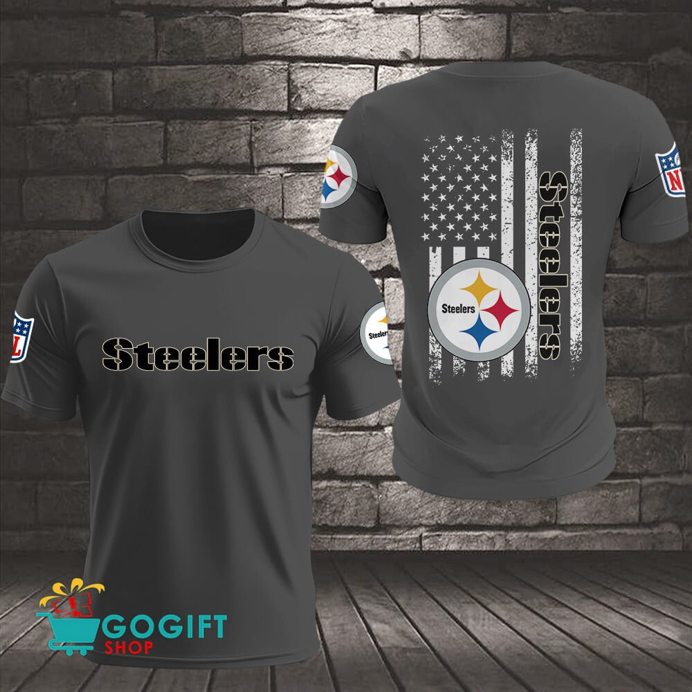 Pittsburgh Steelers US Flag Vintage Style All Over Printed T-shirt