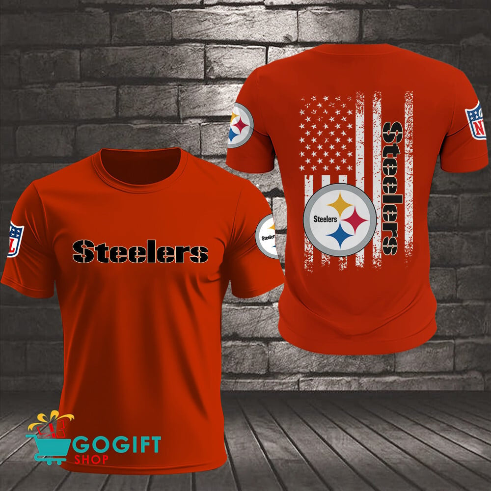 Pittsburgh Steelers US Flag Vintage Style All Over Printed T-shirt
