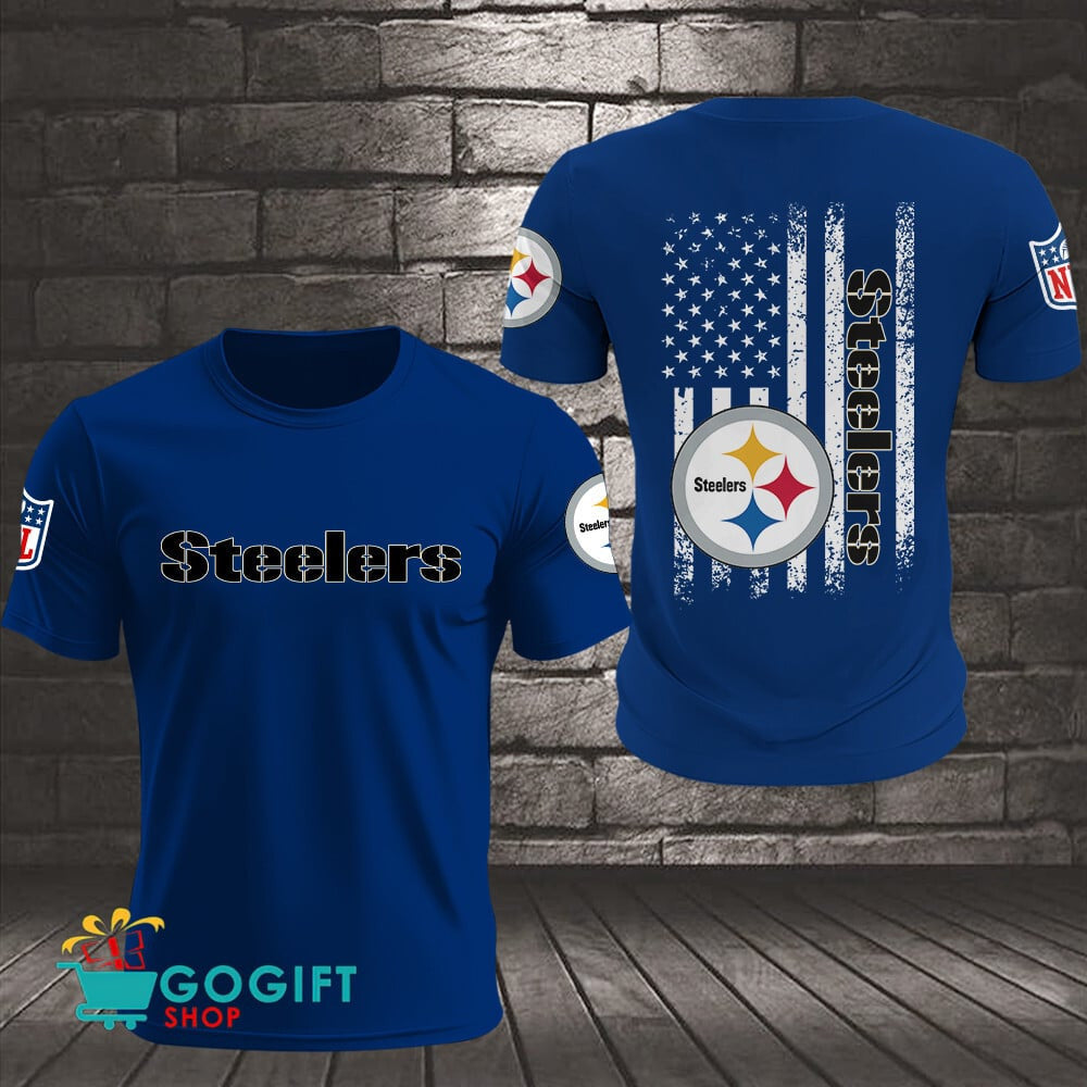 Pittsburgh Steelers US Flag Vintage Style All Over Printed T-shirt