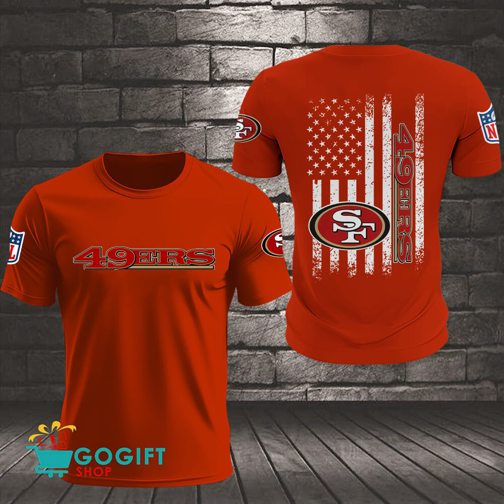San Francisco 49ers US Flag Vintage Style All Over Printed T-shirt