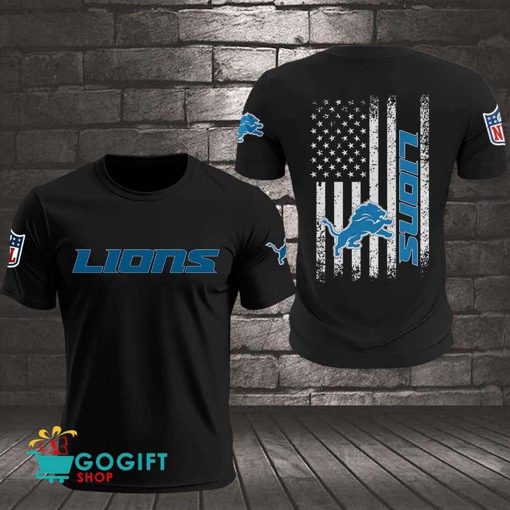 Detroit Lions US Flag Vintage Style All Over Printed T-shirt