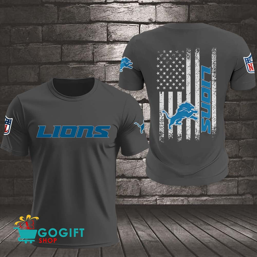 Detroit Lions US Flag Vintage Style All Over Printed T-shirt