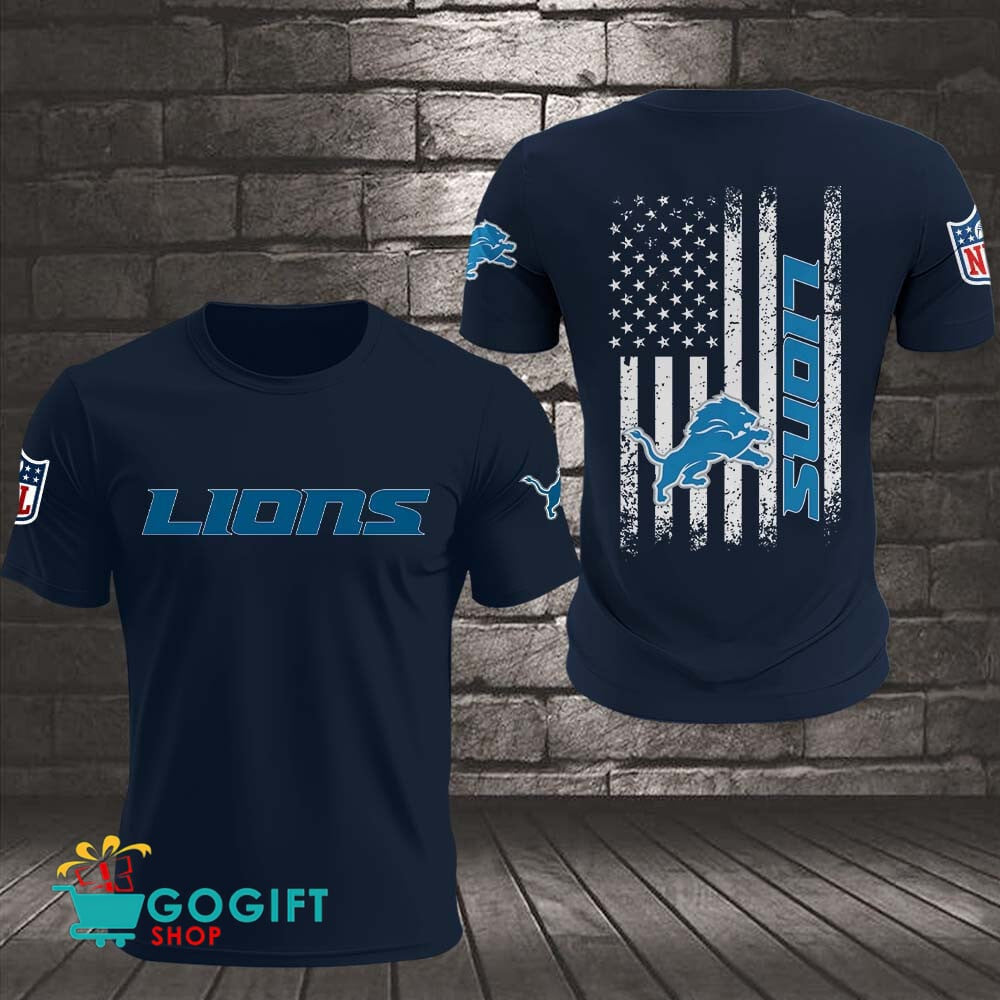 Detroit Lions US Flag Vintage Style All Over Printed T-shirt