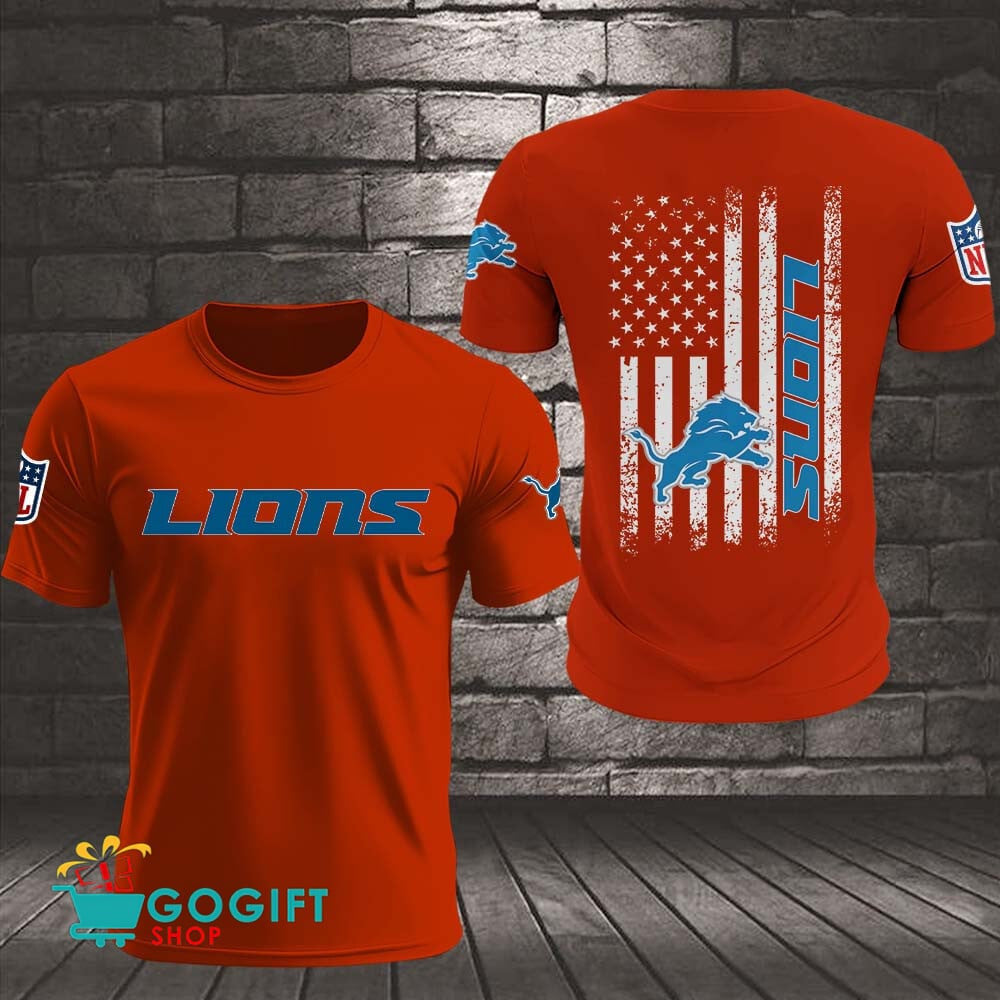 Detroit Lions US Flag Vintage Style All Over Printed T-shirt