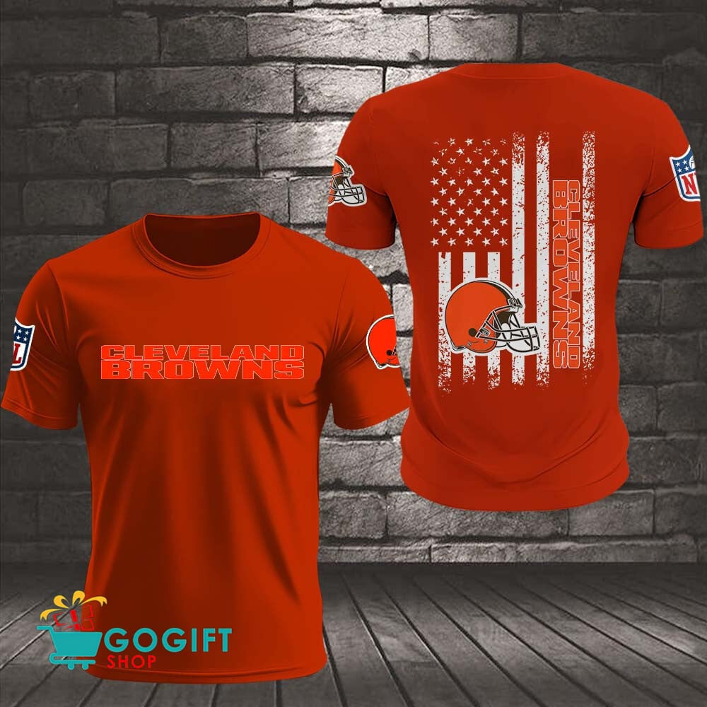 Cleveland Browns US Flag Vintage Style All Over Printed T-shirt