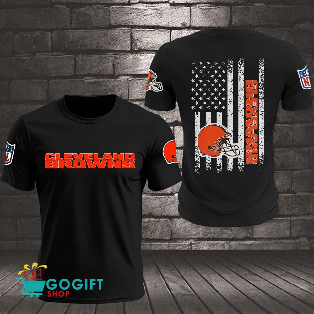Cleveland Browns US Flag Vintage Style All Over Printed T-shirt