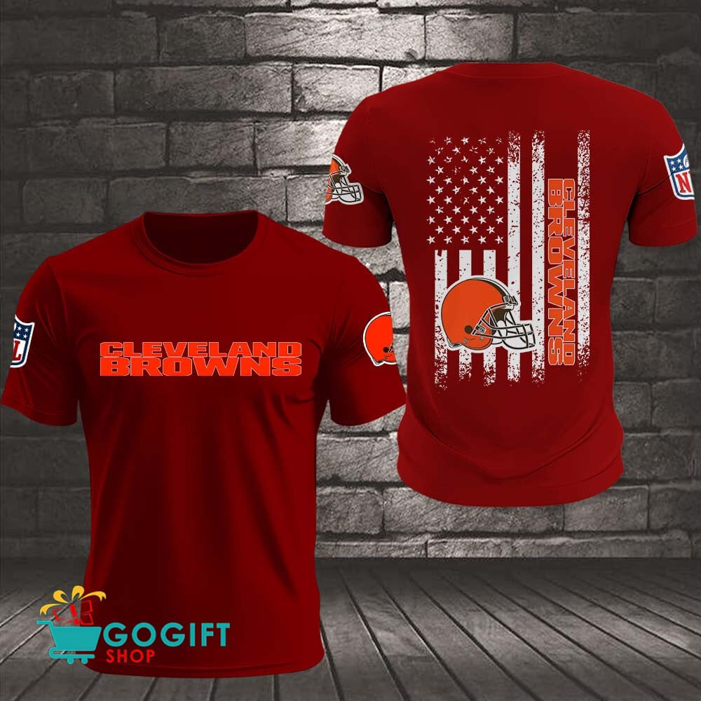 Cleveland Browns US Flag Vintage Style All Over Printed T-shirt