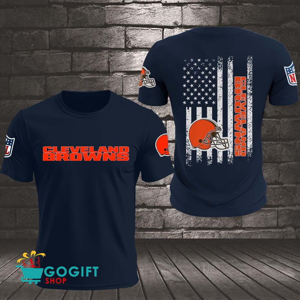 Cleveland Browns US Flag Vintage Style All Over Printed T-shirt