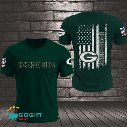 Green Bay Packers US Flag Vintage Style All Over Printed T-shirt