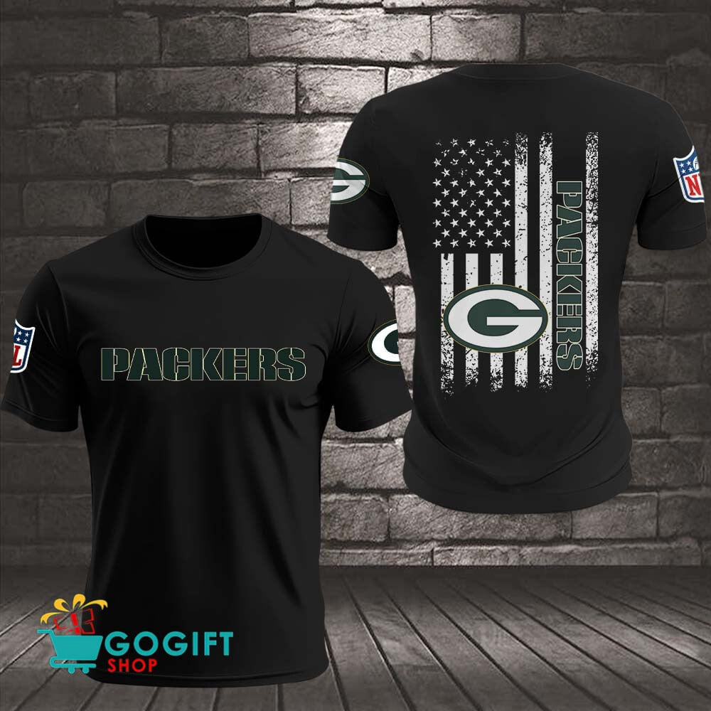 Green Bay Packers US Flag Vintage Style All Over Printed T-shirt