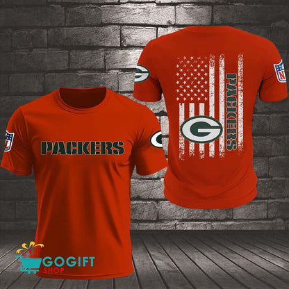 Green Bay Packers US Flag Vintage Style All Over Printed T-shirt