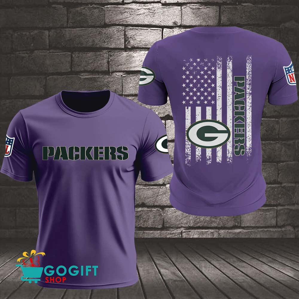 Green Bay Packers US Flag Vintage Style All Over Printed T-shirt