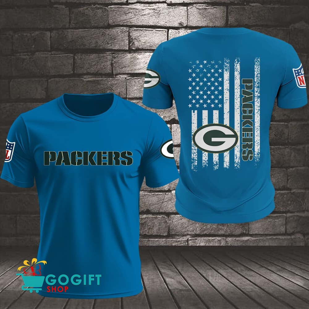 Green Bay Packers US Flag Vintage Style All Over Printed T-shirt