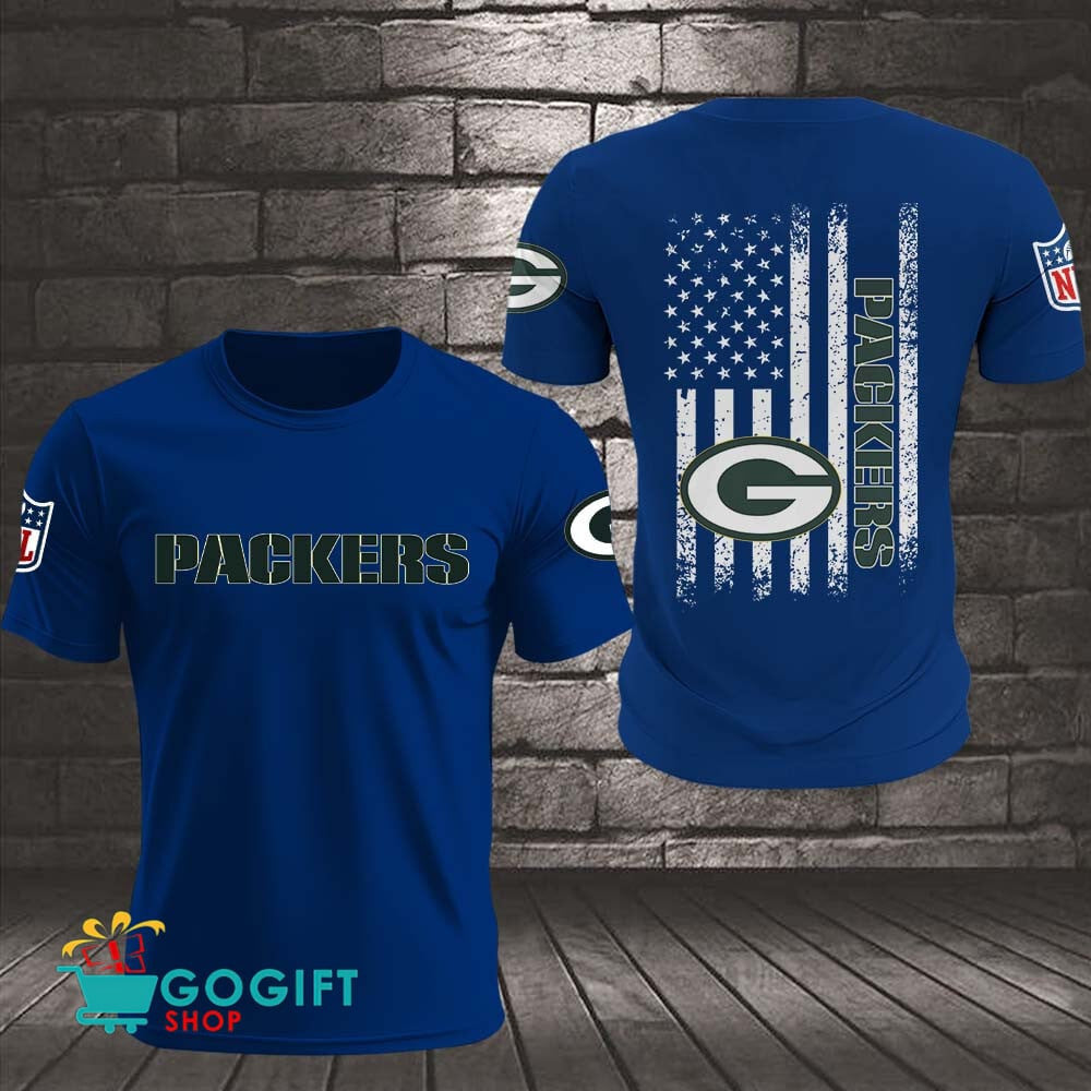 Green Bay Packers US Flag Vintage Style All Over Printed T-shirt