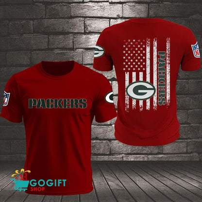 Green Bay Packers US Flag Vintage Style All Over Printed T-shirt