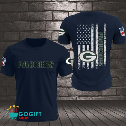 Green Bay Packers US Flag Vintage Style All Over Printed T-shirt