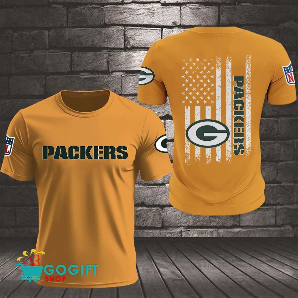 Green Bay Packers US Flag Vintage Style All Over Printed T-shirt