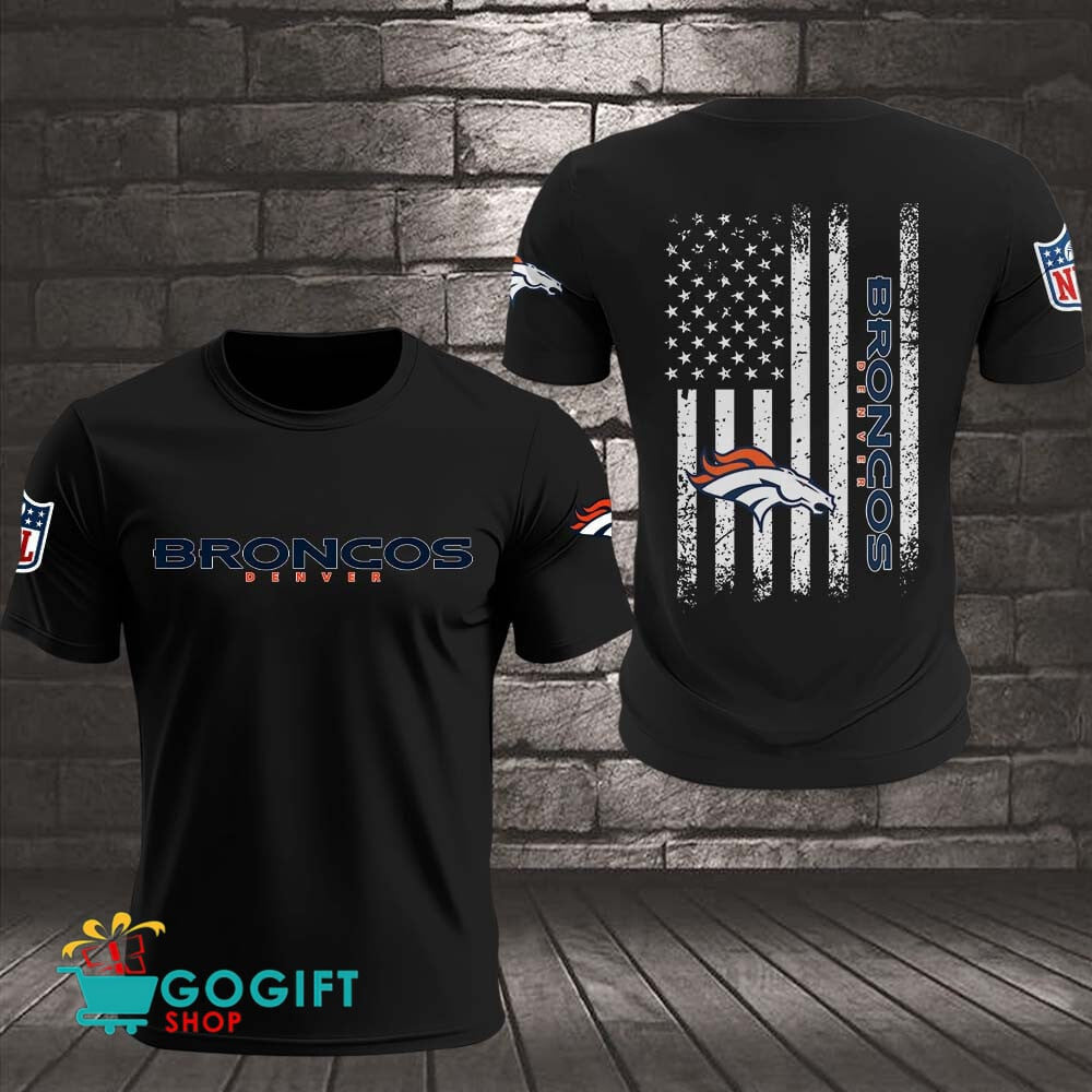 Denver Broncos US Flag Vintage Style All Over Printed T-shirt