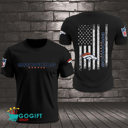 Denver Broncos US Flag Vintage Style All Over Printed T-shirt