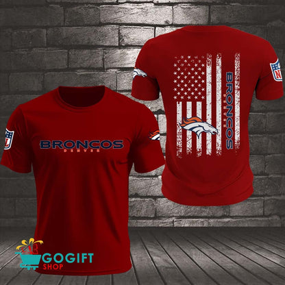 Denver Broncos US Flag Vintage Style All Over Printed T-shirt