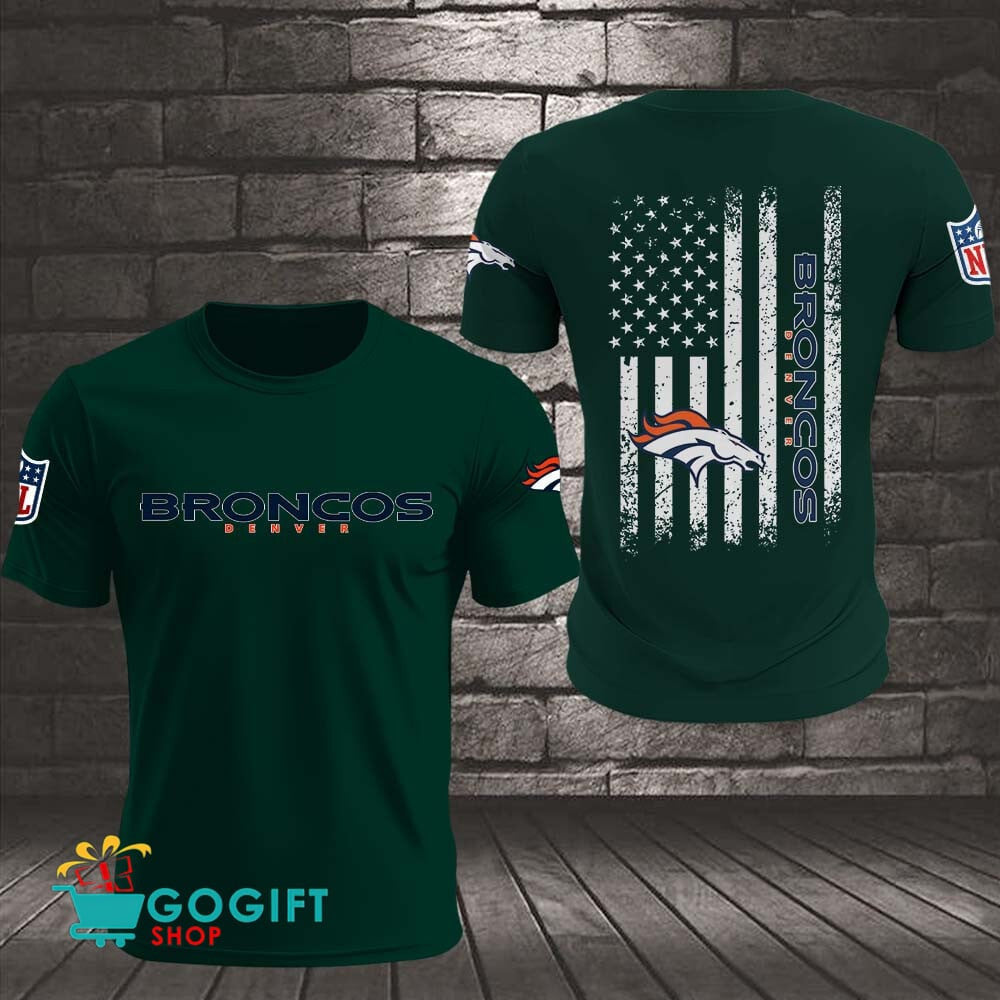 Denver Broncos US Flag Vintage Style All Over Printed T-shirt