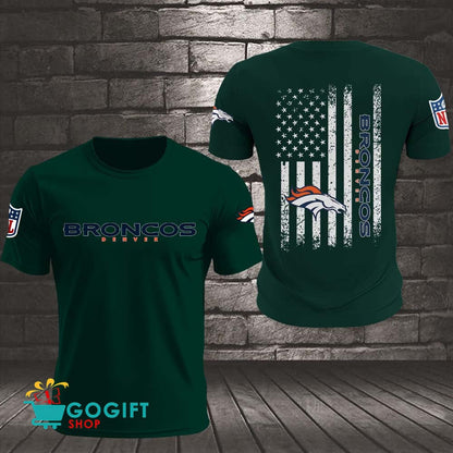 Denver Broncos US Flag Vintage Style All Over Printed T-shirt