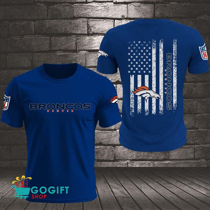 Denver Broncos US Flag Vintage Style All Over Printed T-shirt