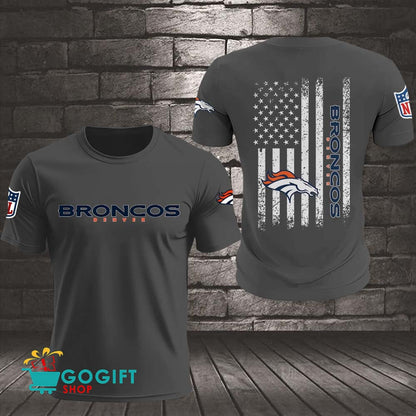 Denver Broncos US Flag Vintage Style All Over Printed T-shirt