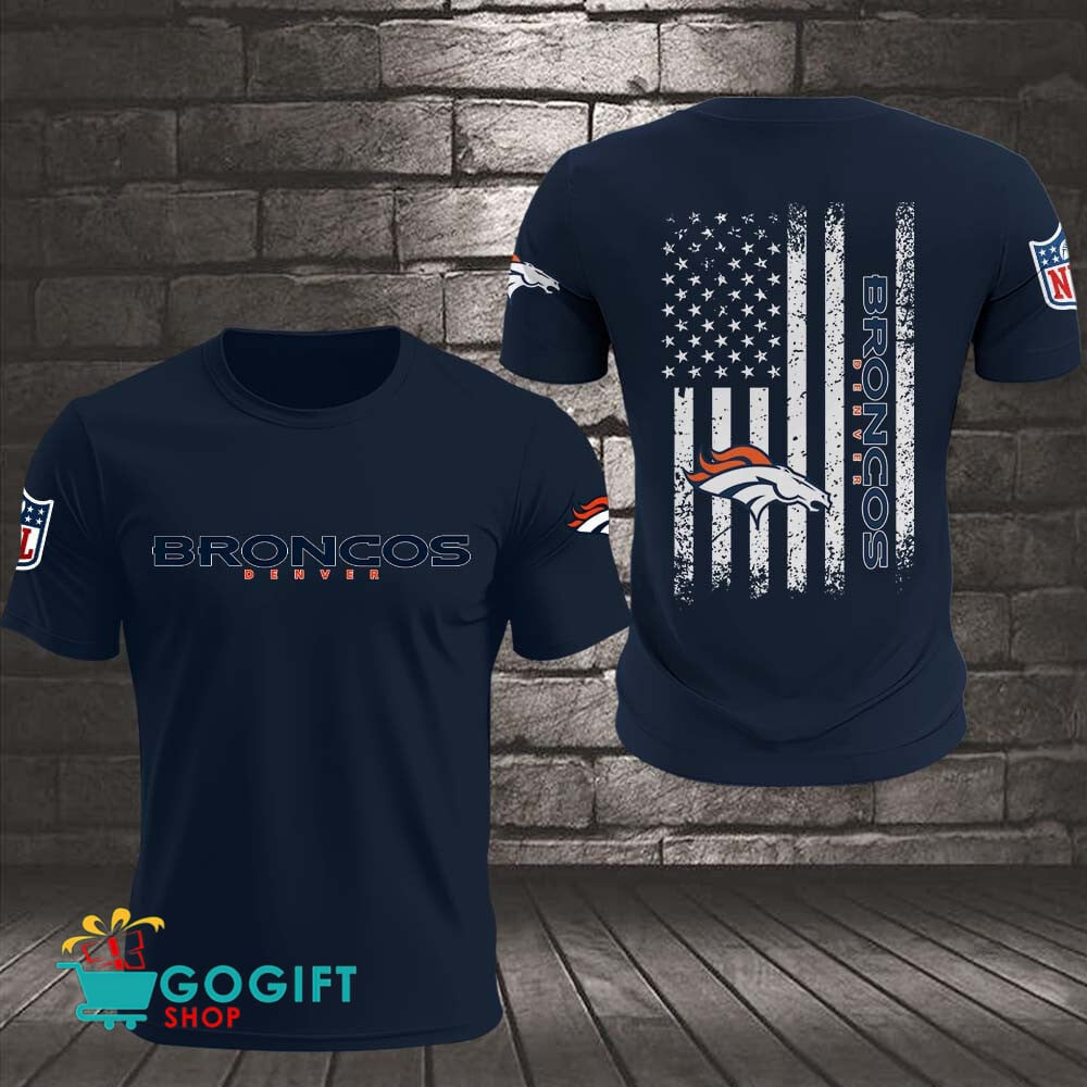 Denver Broncos US Flag Vintage Style All Over Printed T-shirt