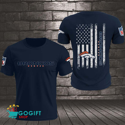 Denver Broncos US Flag Vintage Style All Over Printed T-shirt