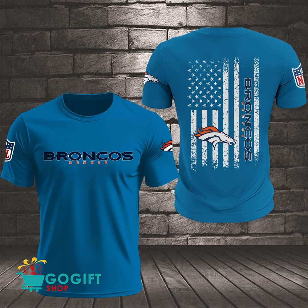 Denver Broncos US Flag Vintage Style All Over Printed T-shirt