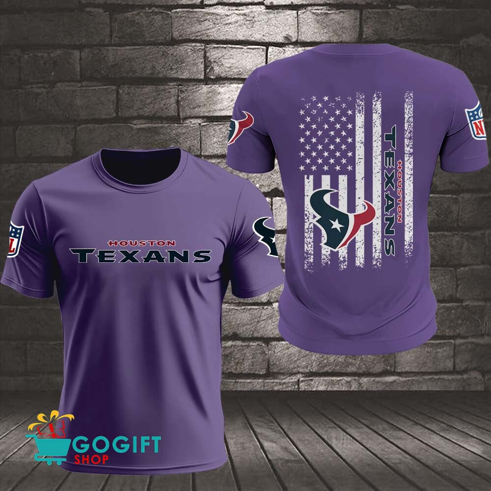 Houston Texans US Flag Vintage Style All Over Printed T-shirt