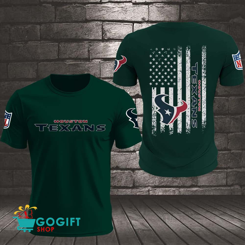 Houston Texans US Flag Vintage Style All Over Printed T-shirt