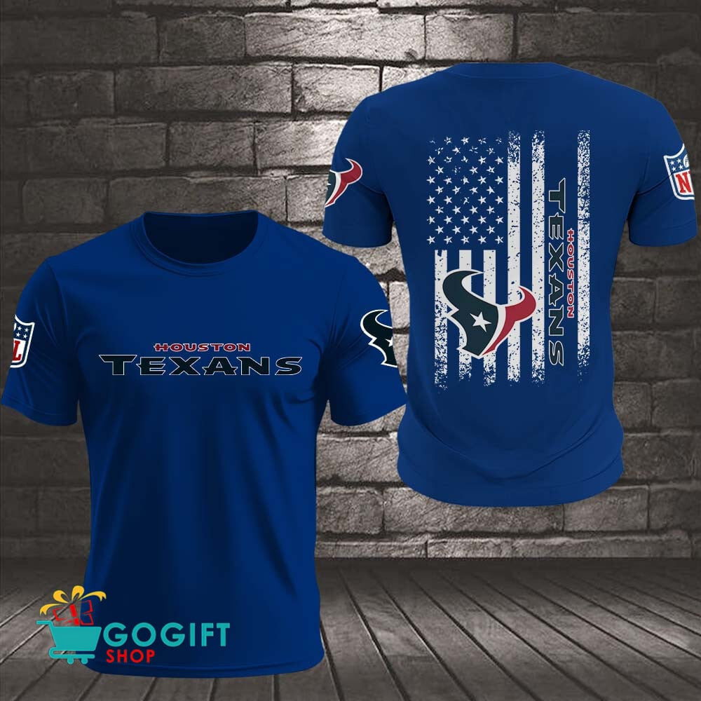 Houston Texans US Flag Vintage Style All Over Printed T-shirt