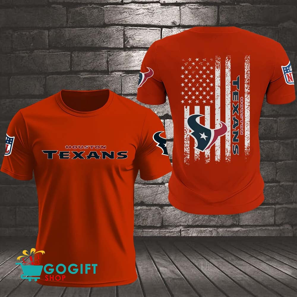 Houston Texans US Flag Vintage Style All Over Printed T-shirt