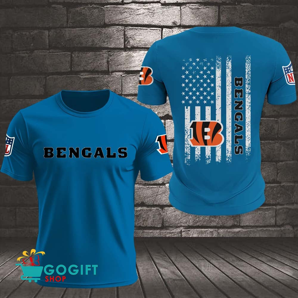 Cincinnati Bengals US Flag Vintage Style All Over Printed T-shirt