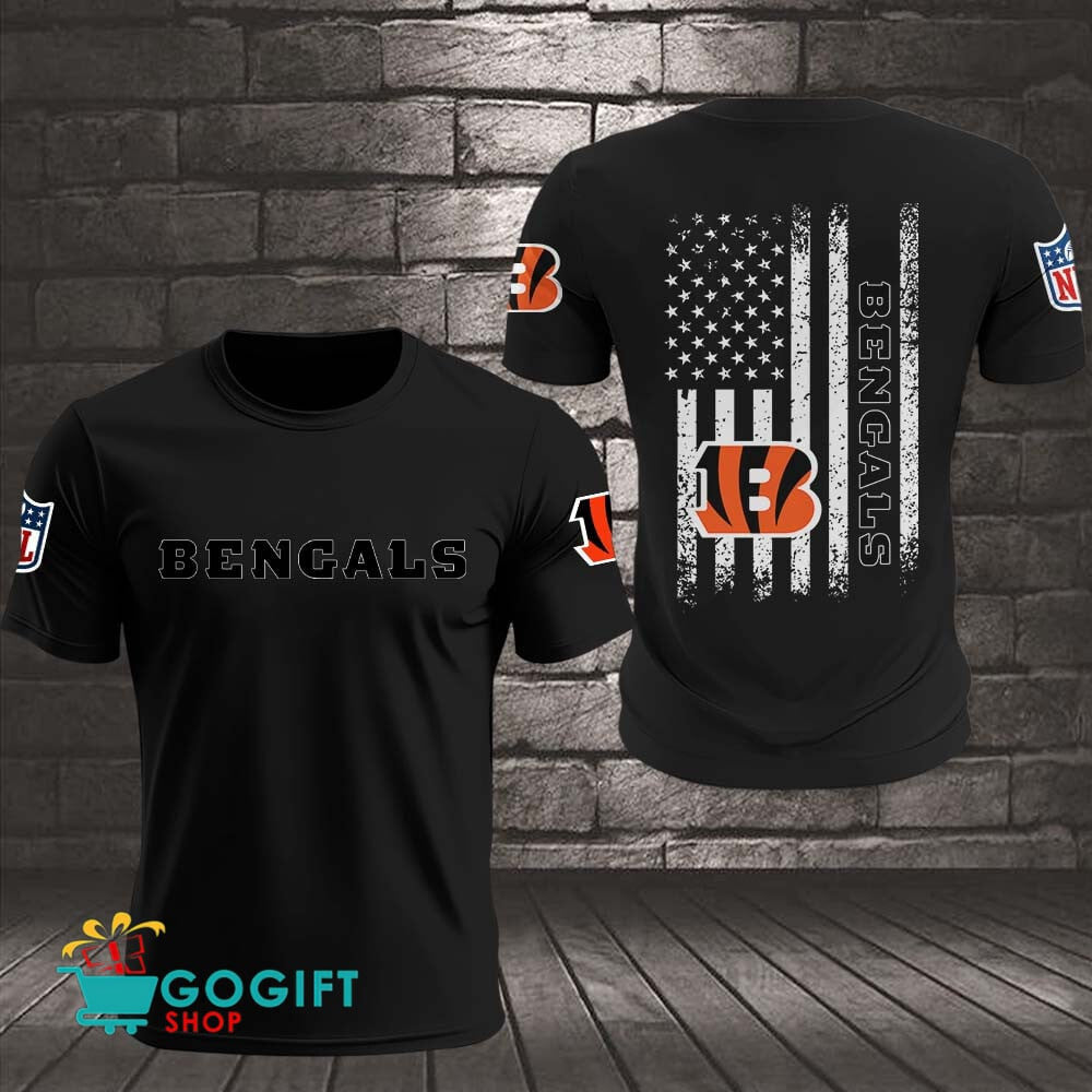 Cincinnati Bengals US Flag Vintage Style All Over Printed T-shirt