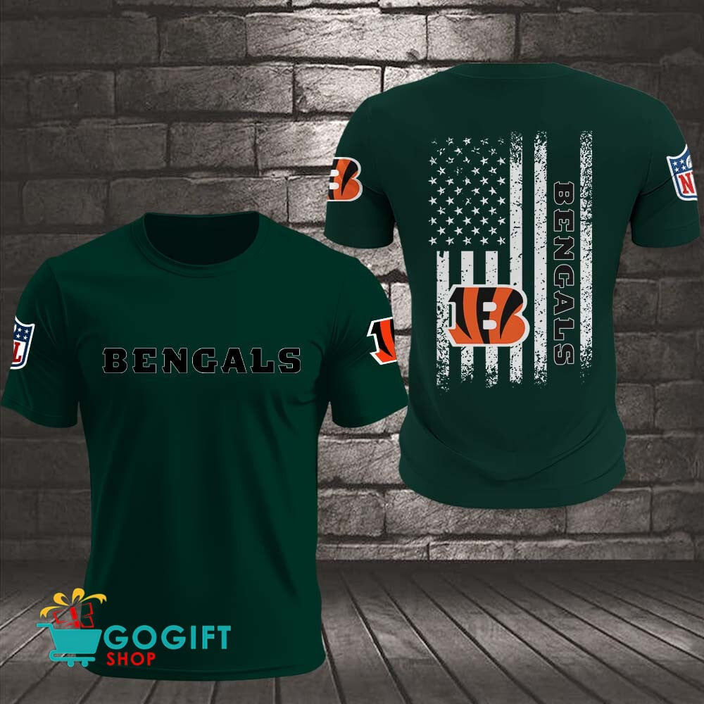 Cincinnati Bengals US Flag Vintage Style All Over Printed T-shirt