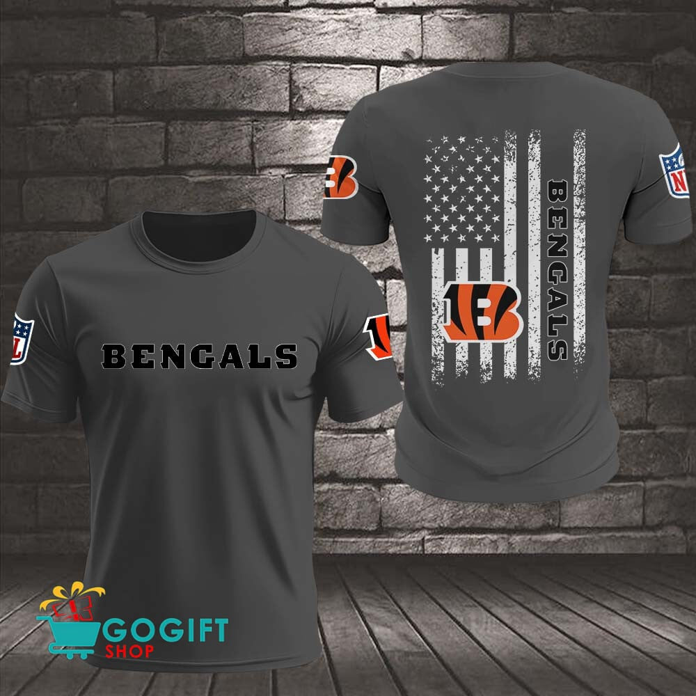 Cincinnati Bengals US Flag Vintage Style All Over Printed T-shirt