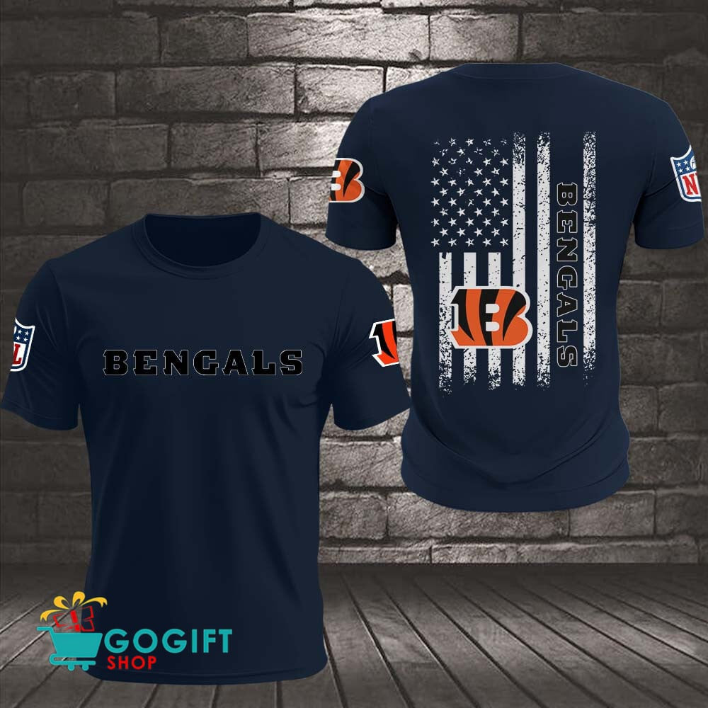 Cincinnati Bengals US Flag Vintage Style All Over Printed T-shirt