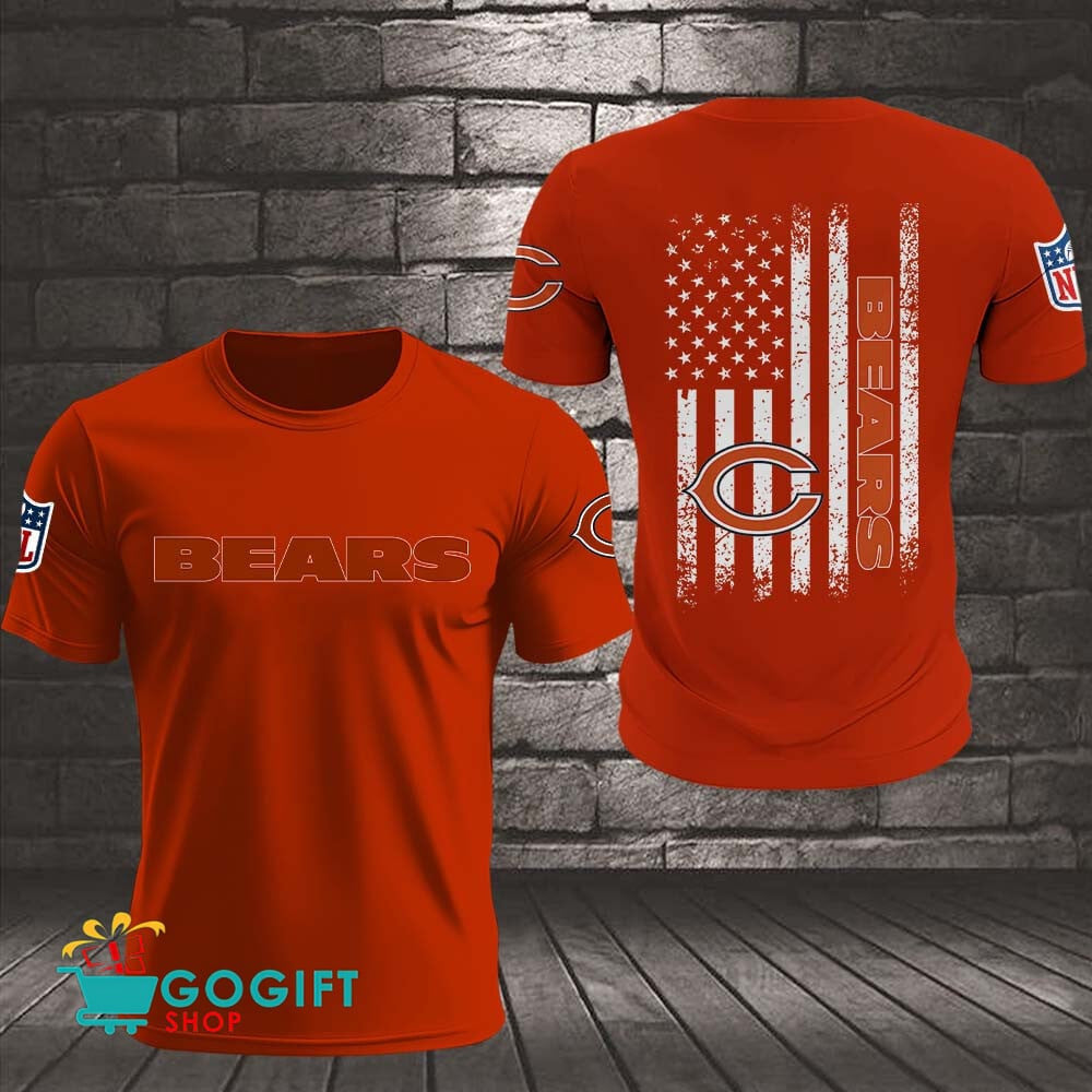 Chicago Bears US Flag Vintage Style All Over Printed T-shirt