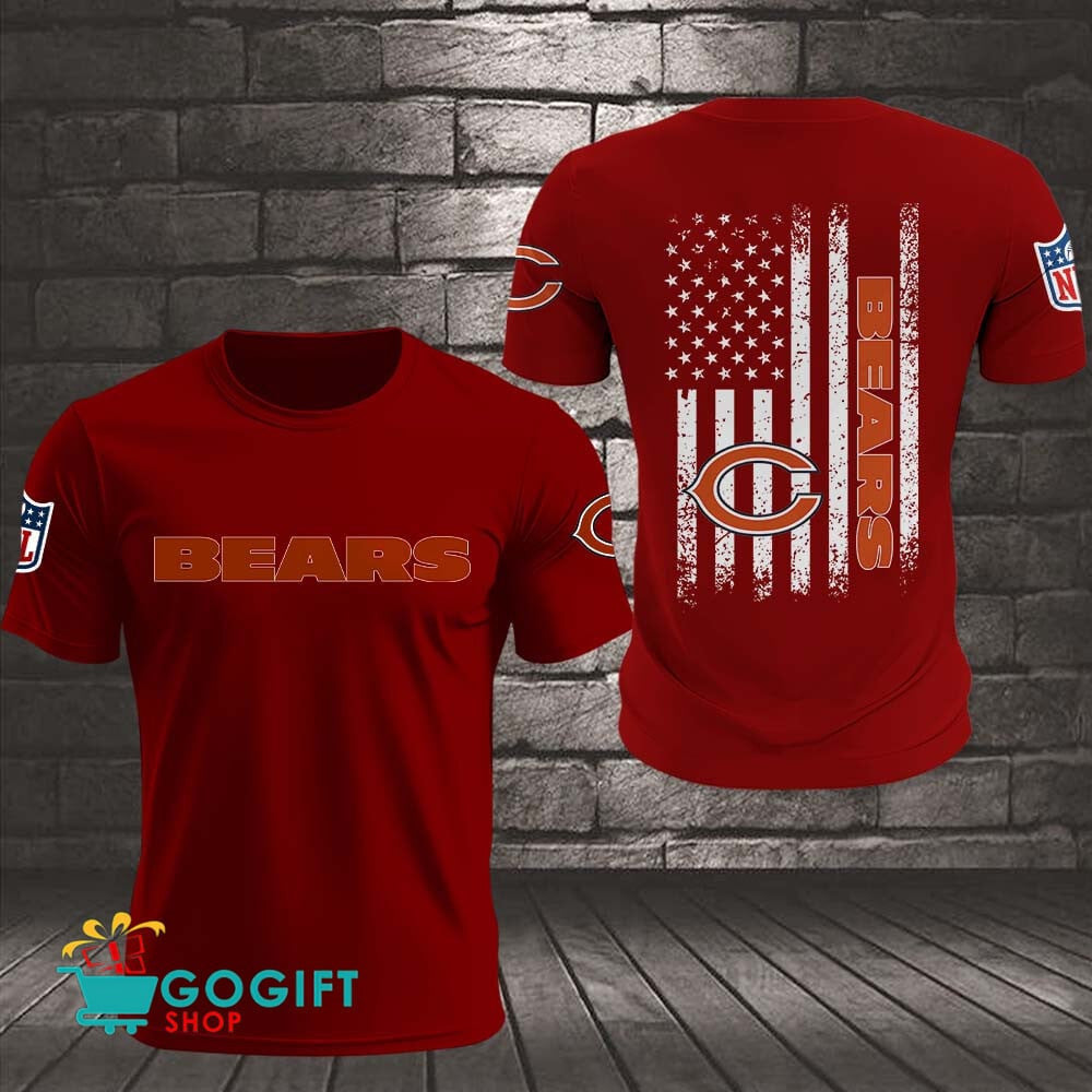 Chicago Bears US Flag Vintage Style All Over Printed T-shirt