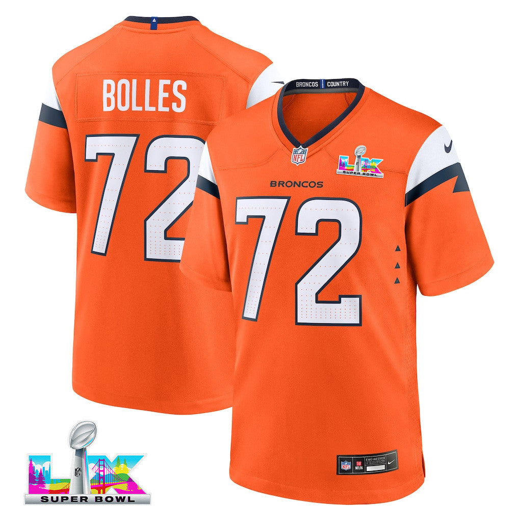 Garett Bolles 72 Denver Broncos 2026 Super Bowl LX - Orange Team Game Jersey