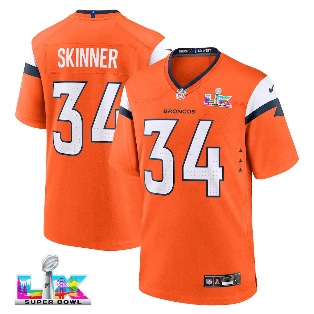 JL Skinner 34 Denver Broncos 2026 Super Bowl LX - Orange Team Game Jersey