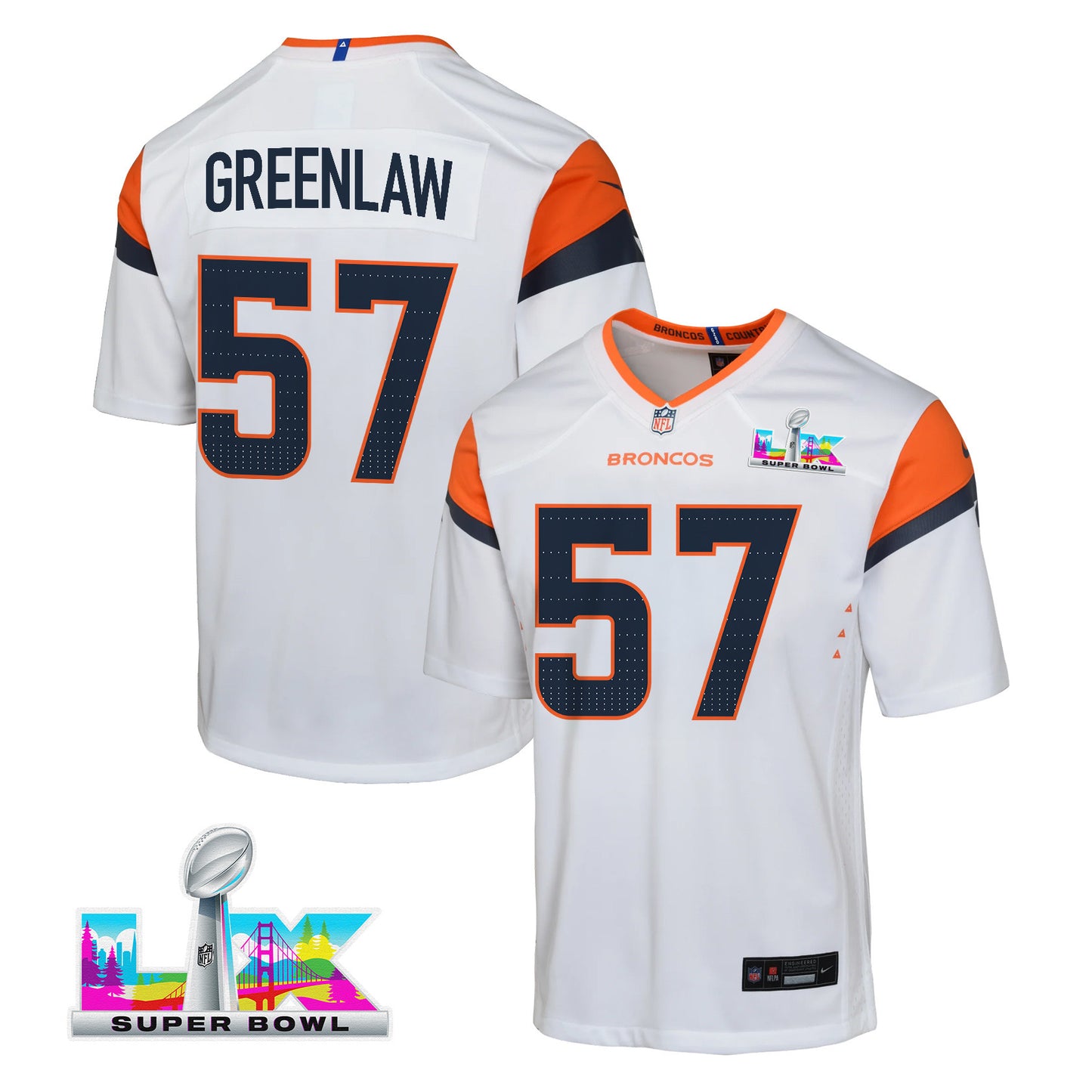 Ben Powers 74 Denver Broncos YOUTH 2026 Super Bowl LX - White Road Team Jersey