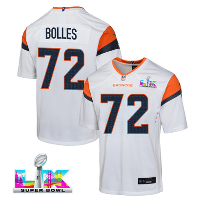 Garett Bolles 72 Denver Broncos YOUTH 2026 Super Bowl LX - White Road Team Jersey