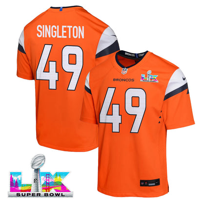 Alex Singleton 49 Denver Broncos YOUTH - 2026 Super Bowl LX Orange Game Team Jersey