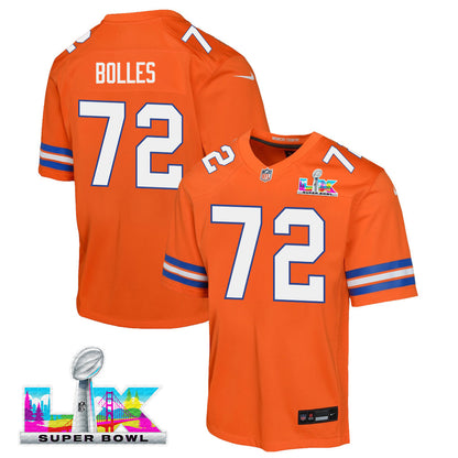 Garett Bolles 72 Denver Broncos YOUTH 2026 Super Bowl LX - Orange Game Jersey
